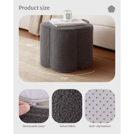 Blissful Diary Flower Pouf Ottoman, Charm Floor Pouf for Home Decor, Full Foam Filling Foot Rest for Couch, Comfy Floral Pouf for Living Room, Bedroom, Kids Room - Dark Grey