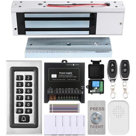 Access Control System Kit with Remote – 1200lbs Holding Force Fail-Safe Electromagnetic Lock, Metal Keypad, 12V Power Supply, Exit Button & Doorbell, Supports RFID, Password & Remote Access