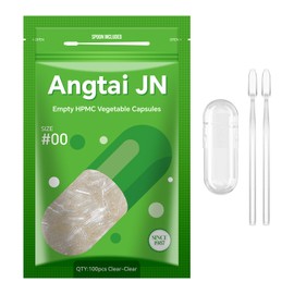 Angtai JN Vegan Capsules Size 00 Empty Plant Based Clear (100 Count) Gluten Free, Non-GMO, Halal Certified Pill Caps Filling Kit with 2 Spoons for Vegetarian DIY Your Own Supplements