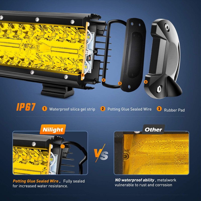 Nilight LED Light Bar 20Inch 420W Yellow Flood Spot Combo