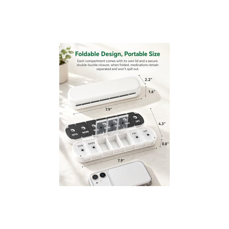7 Day Pill Organiser with Magnetic Closure & Removable Lids