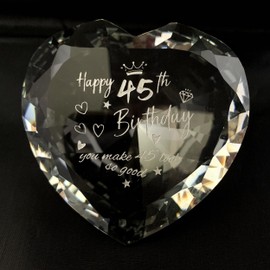 WOSHIDEFA 45th Birthday Gifts for Women,45th Birthday Gifts for Her Wife,Sister,Crystal Heart Keepsake Paperweight,45 Years Birthday Presents for Friend, Gilfriend
