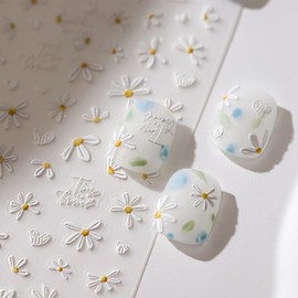 Flower Stickers for Nails 5D Embossed Nail Decals Spring Summer Floral Nail Stickers Self-Adhesive Nail Supplies Accessories for Women DIY Decoration (Flower daisyers)