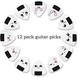 Púas de guitarra finas, púas de ukelele blancas de sushi con patrón de bolas de arroz clásicas, triángulo, 0.46 mm, púas de guitarra ligera, paquete de 12 para bajo, guitarra acústica y eléctrica