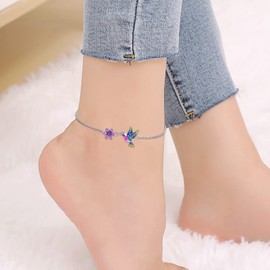 Anklet Sterling Silver Star/Heart/Butterfly/Bee/Dragonfly/Hummingbird/Feather Anklet Layered Chain Ball and Bead Double Anklet for Women, Sterling Silver Sterling Silver 18 carat gold
