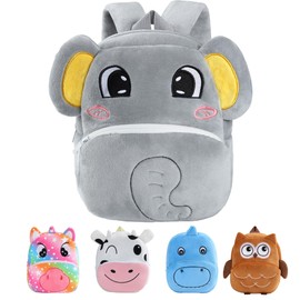 MICHLEY Cute Animal Backpack for Kids - Baby Cartoon Toddler Diaper Daycare Mini Girls 2-4 Years Premium Compact First Travel Bag (Gray Elephant)