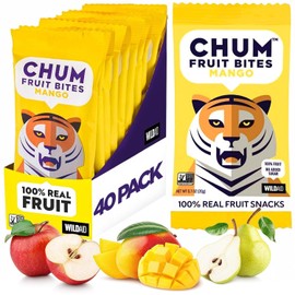 Chum Fruit Bites 100% Real Fruit Snacks | Mango, 40 Pack | Non-GMO, No Added Sugar or Preservatives | Top 12 Allergen and School Friendly, Nut-Free, Gluten-Free, Vegan, Kosher, Paleo