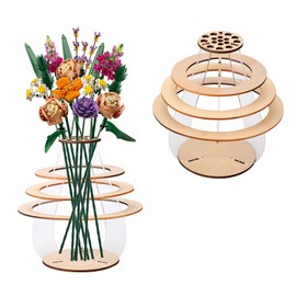 Wooden Vase for Flowers - Floating Rings Display Stand for Puzzle Flower Bouquet Building Set - Assemble Building Display Stand for Roses, Tulips, Daffodils & Sunflowers - Perfect for Flower Lovers