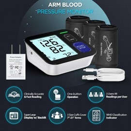 Upper Arm Blood Pressure Machine - 3 Size Cuffs, Small 7"-9", Medium 9"-17" and Extra Large XL 13"-21" for Big Arms, Accurate Automatic Digital BP Machine for Home Use, Large Display, 3 Users