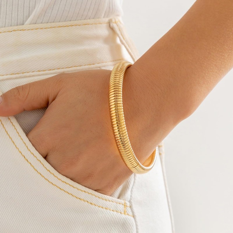 Hilufiet 3pcs Chunky Interlocking Layered Snake Chain Bracelets Set Gold