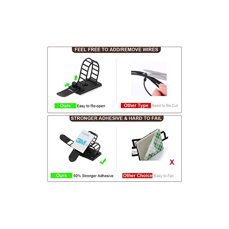 100 piezas de clips adhesivos para gestión de cables con