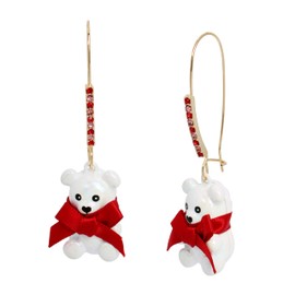 Betsey Johnson Womens Jingle Bell Bling Pearl Bear Dangle Earrings