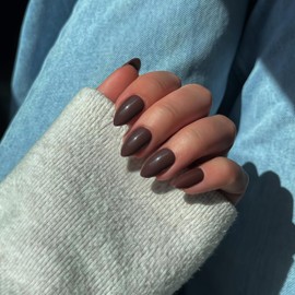 Dark Brown Press on Nails Short Almond Shaped, SXVME Summer Fake Nails Glue on, Best Thick Natural Acrylic False Nails Handmade of Upgrade Gel, Extra Short Almond Nail, Big & Petite Fingers, 30Pcs