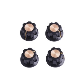 Metallor Guitar Effect Pedals Knobs Amplifier Knobs 6mm Shaft Black with Gold Cap for Guitar Bass Effect or Amps Set of 4Pcs.