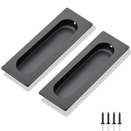 2 Pack Recessed Sliding Door Handles,Recessed Flush Finger Pull Black with Screw, Stainless Steel Sliding Barn Cabinet Drawer Door Handle Knob for Kitchen Cupboard Barn Closet Garage,Black,120mm