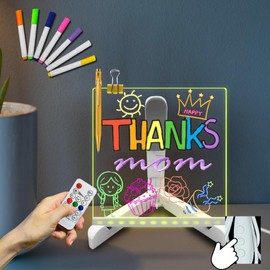 LED Night Light DIY Clear Message Board 5.91 * 5.91Inch with Remote Control Adjustable Letter Board Dimming 7 Color Auto-Off Timing Desk Lamp with Bracket Whiteboard Memo Plan Best Gift Decor