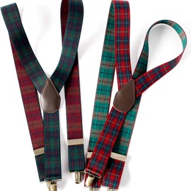 Gevard Stretch Tartan Check Suspenders, Made in Japan, For Adults and Children, Stretchable Suspenders, Men's, Women's, Kids, tartan check red