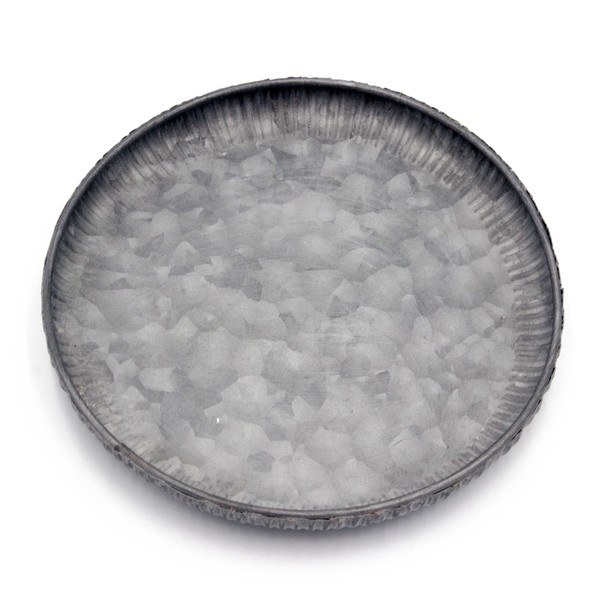 Funerom Round Galvanized Metal Tray Decorative Tray Scalloped Edges 7.8"
