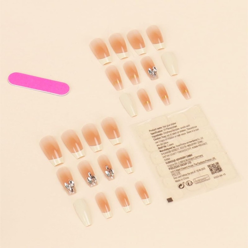 Lwenjing Nail Tips, 24 Pieces, 3D Nail Tips, Handmade Nail