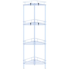 HuggieGems 4 Tier Floor Standing Corner Shower Caddy Organizer Shelf with Hooks, Bathroom Shelves Stand Rack, Blue