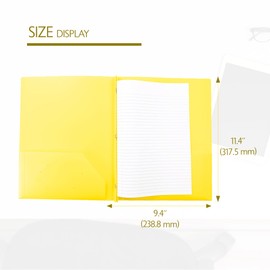 BAZIC 2 Pockets Poly Folder, 3 Prong Fastener Clip, Yellow Color, Letter Size Plastic Folders Holder for Office Business Document Papers Organizer, 100-Count