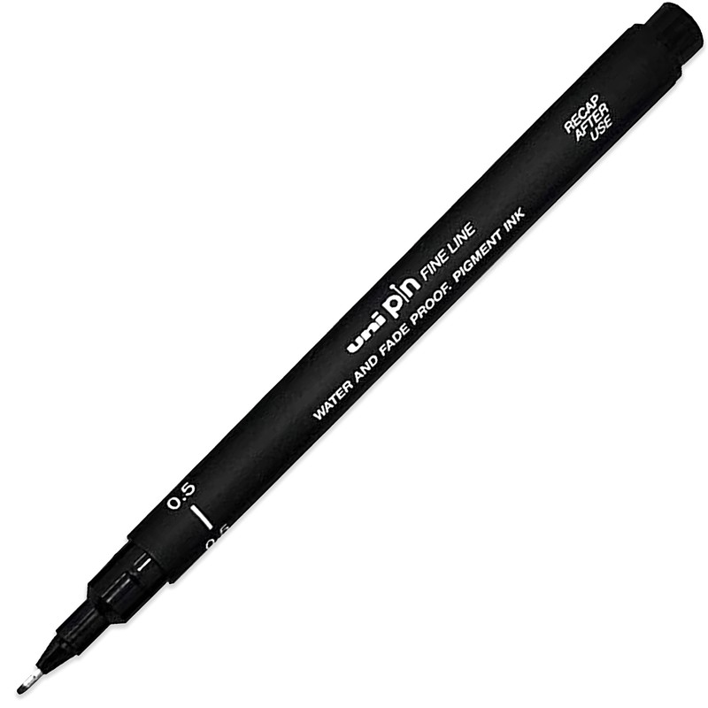 Uni Pin Fineliner Drawing Pen 0.5mm Tip Black Dark Grey