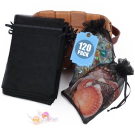 VGOODALL 120PCS Blue Organza Gift Bags, 4"x6" Sheer Gift Bags Drawstring Pouch Candy Bags for Jewelry Party Wedding Favors