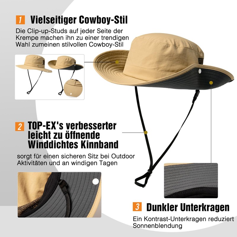 TOP-EX XL/XXL Men's & Women's UPF 50 Safari Hat with