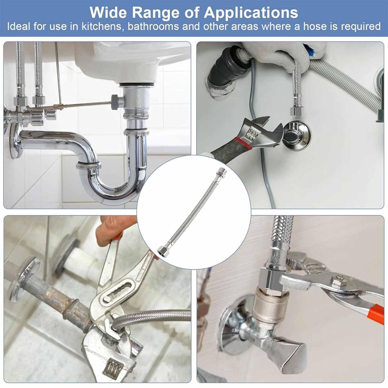 4 x 3/8" Stainless Steel Flexible Connecting Hose Pipe Kink