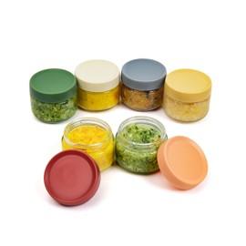 EONJOE 2 oz Glass Jars with Lids Dressing Containers Sauce Cups Mini Condiment Dip Jars To Go Lunch Accessories,6-Pack