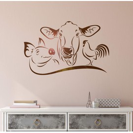 Vinyl Wall Decal Farm Animals Cow Pig Rooster House Pets Stickers Mural Large Decor (g1343) Black