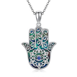ONEFINITY Hamsa Necklace for Women 925 Sterling Silver Lotus Flower Evil Eye Pendant Hamsa Hand Pendant Amulet Protector Jewellery Gifts, No Gemstone