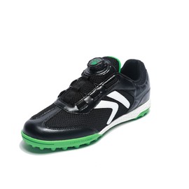 KELME Kids' Indoor Soccer Shoes, Mesh Turf Futsal Shoes, Turn-Lock Lace, Boys Girls Football Baseball Cleats Youth Black-Green Big Kid Size 4.5