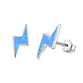 Lightning Bolt Earrings Sterling Silver Fire Opal Hypoallergenic Small Stud Earrings Thunder Flash Hoop Earrings Jewelry Birthday Gifts for Women, Small, Sterling Silver, Opal