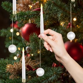 LUSHARBOR Christmas Tree Candles, 10 Pack Flameless Candles for Christmas Tree, LED Taper Candles Battery Operated with Remote, Fake Candles for Xmas Wedding Decor with Crystal Snowflake Hook