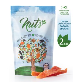 NUTS U.S. - Unsulphured Dried Papaya Spears, Low Sugar, No Color Added (2 LBS)