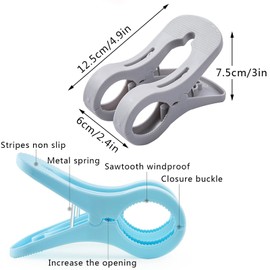 Zhailyn Beach Towel Clips, Clothes Pegs, 9Pcs Double Large Clothes Clips, Windproof Clips on The Beach and Sun Loungers, Beach Towel (White Blue Gray)