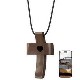 Outiuehee Walnut Wood Cross Necklace for Men & Women | Stocking Stuffers for Adults | Daily Bible Verse Pendant | Adjustable Long Cord | Christian Gifts for Inspiration