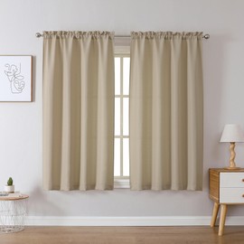 Chyhomenyc Camel Curtains 45 Inch Length 2 Panels, Faux Linen Textured Semi Sheer Light Filtering Soft Airy Rod Pocket Window Treatment Drapes for Living Room Bedroom, Each 30" Wx45 L