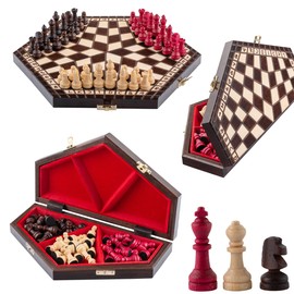 Handarbeit 3 Personen Schach | Master of Chess | Medium Chess Board 33x28 cm | Schachbrett für Kinder und für Erwachsene - Engelhart Hochwertiges Massivholz Schachspiel