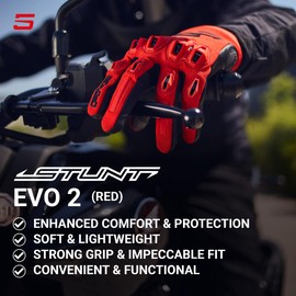 FIVE GLOVES Stunt EVO 2 Motorcycle Gloves for Men - Riding Gloves for Motorcycle, Scooter and More, with AirgoProtech Shells, Red, L-10