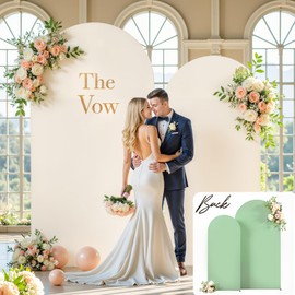 Boho Arch Backdrop Cover 7.2FT 6FT Wedding Arch Covers Set of 2 Spandex Fitted Fabric Backdrop Double-Color Sage Green and Beige Arch Covers Stretchy Backdrop for Party Baby Shower Birthday Decoration
