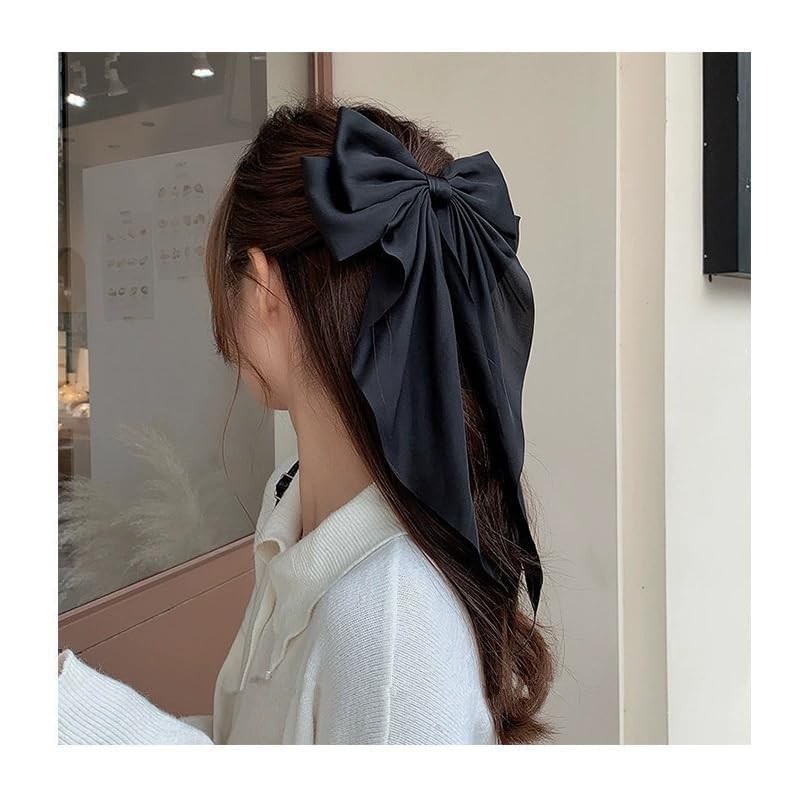 Light Blue Satin Hair Bow Barrette, Large French Metal Bowknot