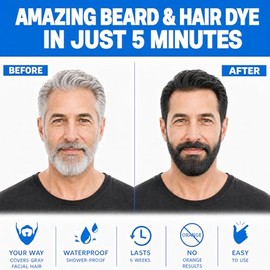 Fvquhvo Champú para Hombre para Barba y Tinte para Cabello Negro 3 En 1 - Colorante Herbal de Larga Duración para Cabello Gris, Bigote y Barba En Minu