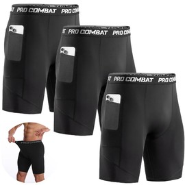 oBoAA Pantalones Cortos de compresión para Hombre con Bolsillo, 3 Licras Deportivas para Hombre, Transpirable y Absorbe el Sudor, Ajusta Perfectamente Adecuado Deportes Correr Gimnasio (Chico)
