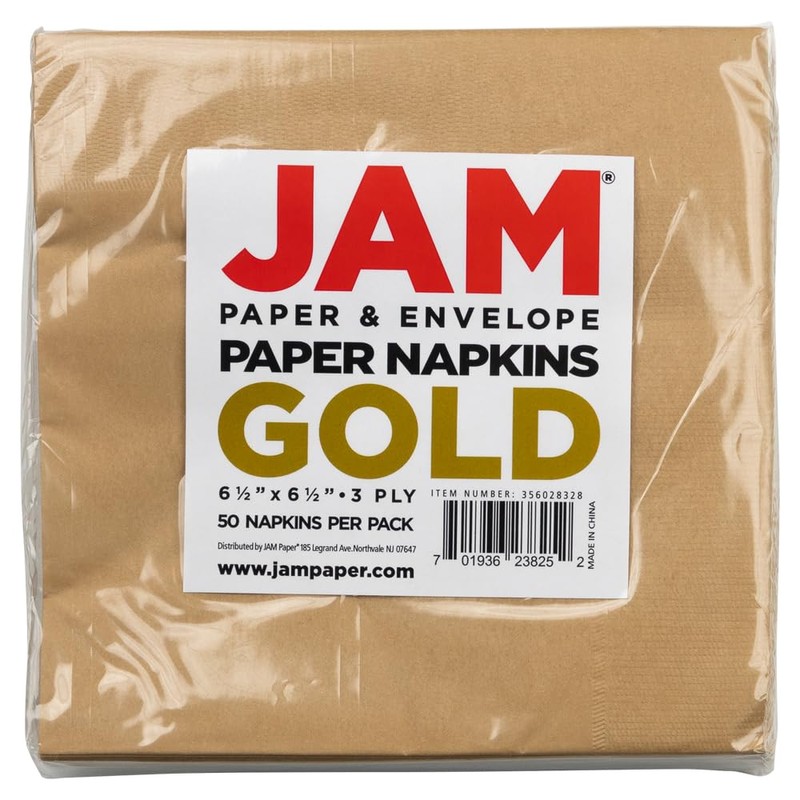 JAM PAPER Medium Lunch Napkins - Gold - 6.5x6.5 Inch