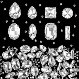 Sew on Rhinestones 240 PCS Rhinestones Silver Mixed Shapes Glass Rhinestones Clear Flatback Rhinestones Claw Flatback Crystal Rhinestones Glass Sewing Gems for Clothes Jewelry Shoes Costume DIY Crafts