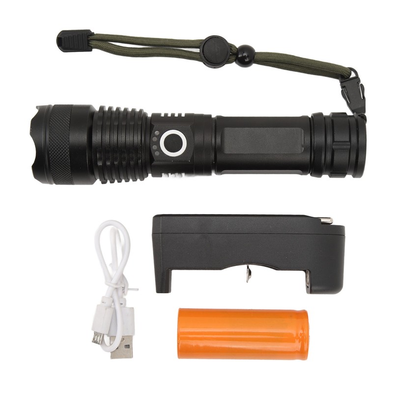 Strong Light Flashlight Aluminum Alloy USB Rechargeable Telescopic Zoom White