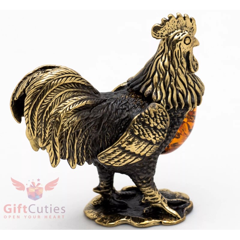 Solid Brass Amber Figurine of bird Golden Rooster IronWork