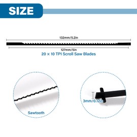 VooGenzek 20 PCS Scroll Saw Blades Set, 10 Teeth Carbon Steel Coping Saw Blade, Pinned Scroll Saw Blade, for Sawing Wood, Plastic, Foam, Soft Metals